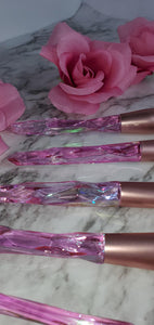 Pink 10 Pc Crystal Brush Set with makeup bag - AloraCosmetics  
