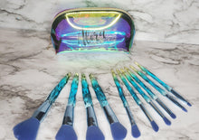 Load image into Gallery viewer, Blue 10 Pc Crystal Makeup Brush Set and Makeup bag - AloraCosmetics  

