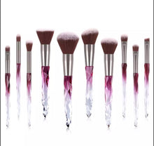 Load image into Gallery viewer, Ombre Black pink and clear 10 Pc Makeup Brush Set with makeup bag - AloraCosmetics  
