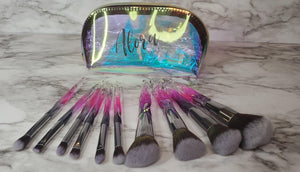 Ombre Black pink and clear 10 Pc Makeup Brush Set with makeup bag - AloraCosmetics  