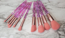 Load image into Gallery viewer, Pink 10 Pc Crystal Brush Set with makeup bag - AloraCosmetics  
