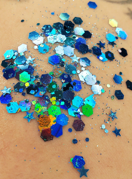 Chunky Turquoise Holographic Mix - AloraCosmetics  